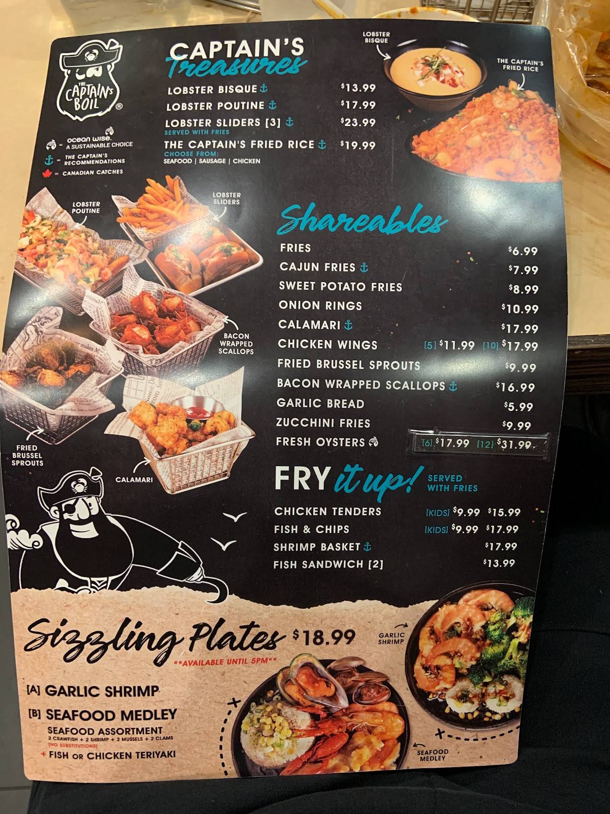 Menu at The Captain's Boil restaurant, Richmond