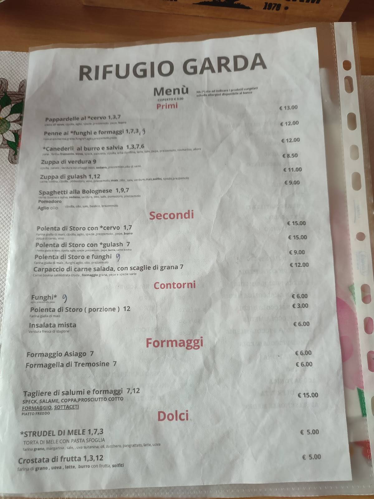 Menu di Albergo Ristorante Garda 