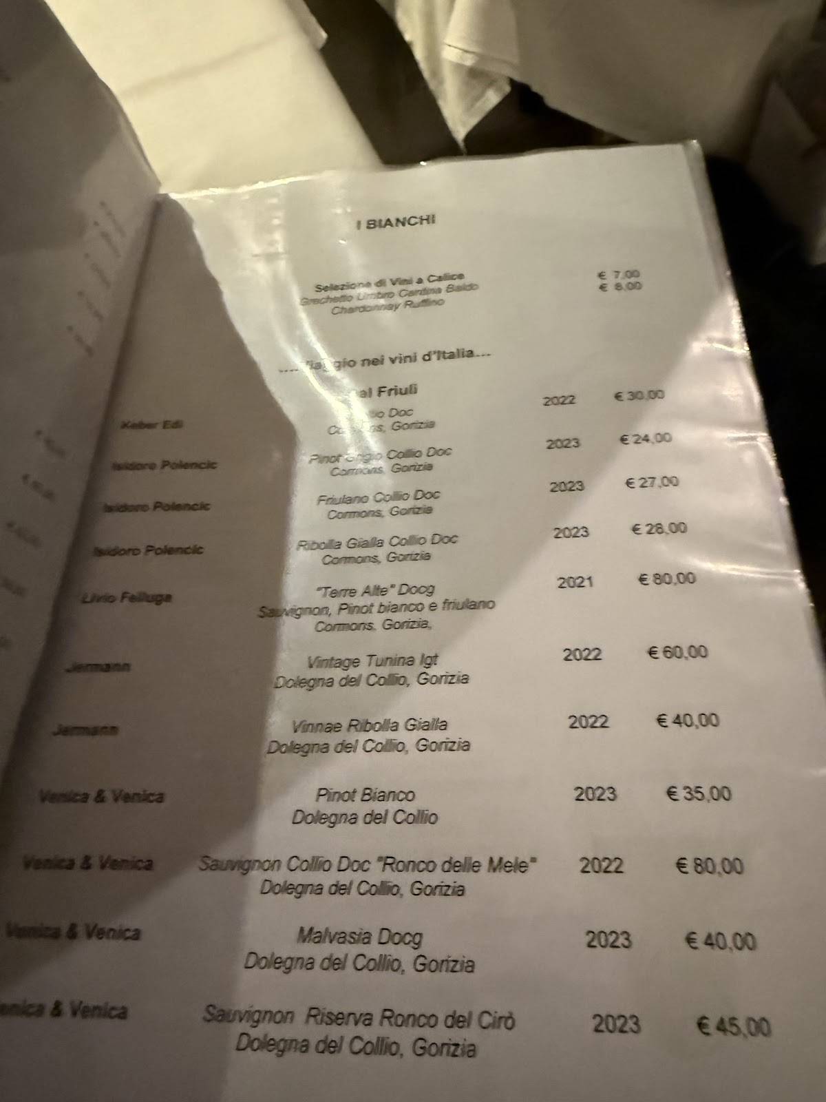 Menu di Rigolo ristorante 