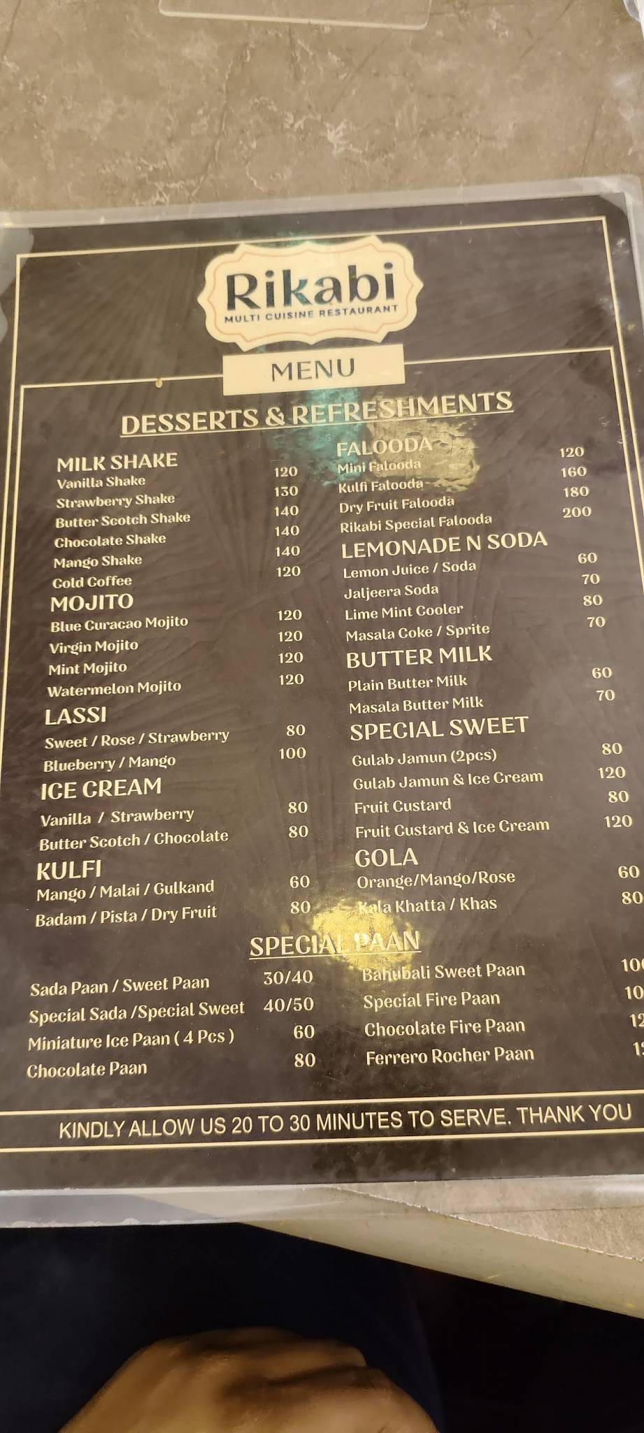 Rikabi Restaurant menu