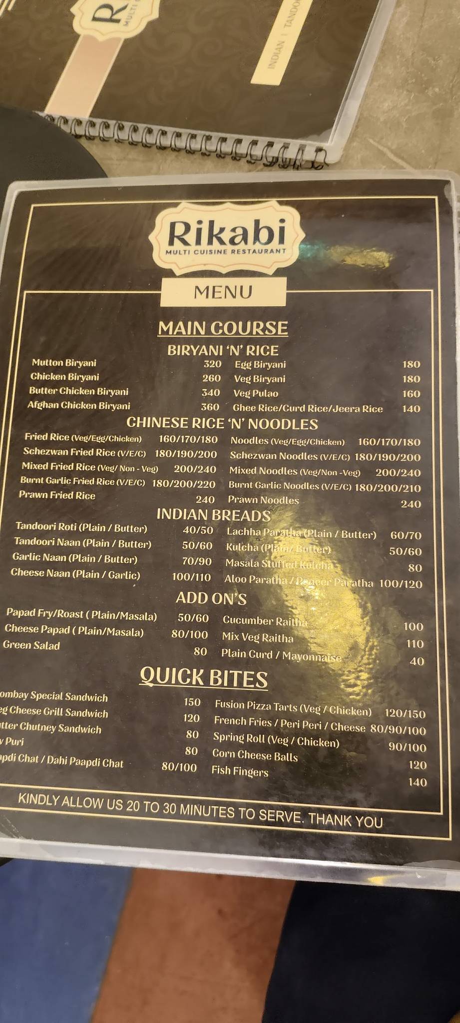 Rikabi Restaurant menu