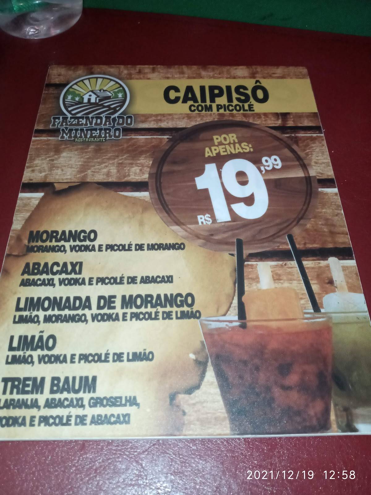 Restaurante Fazenda do Mineiro cardápio
