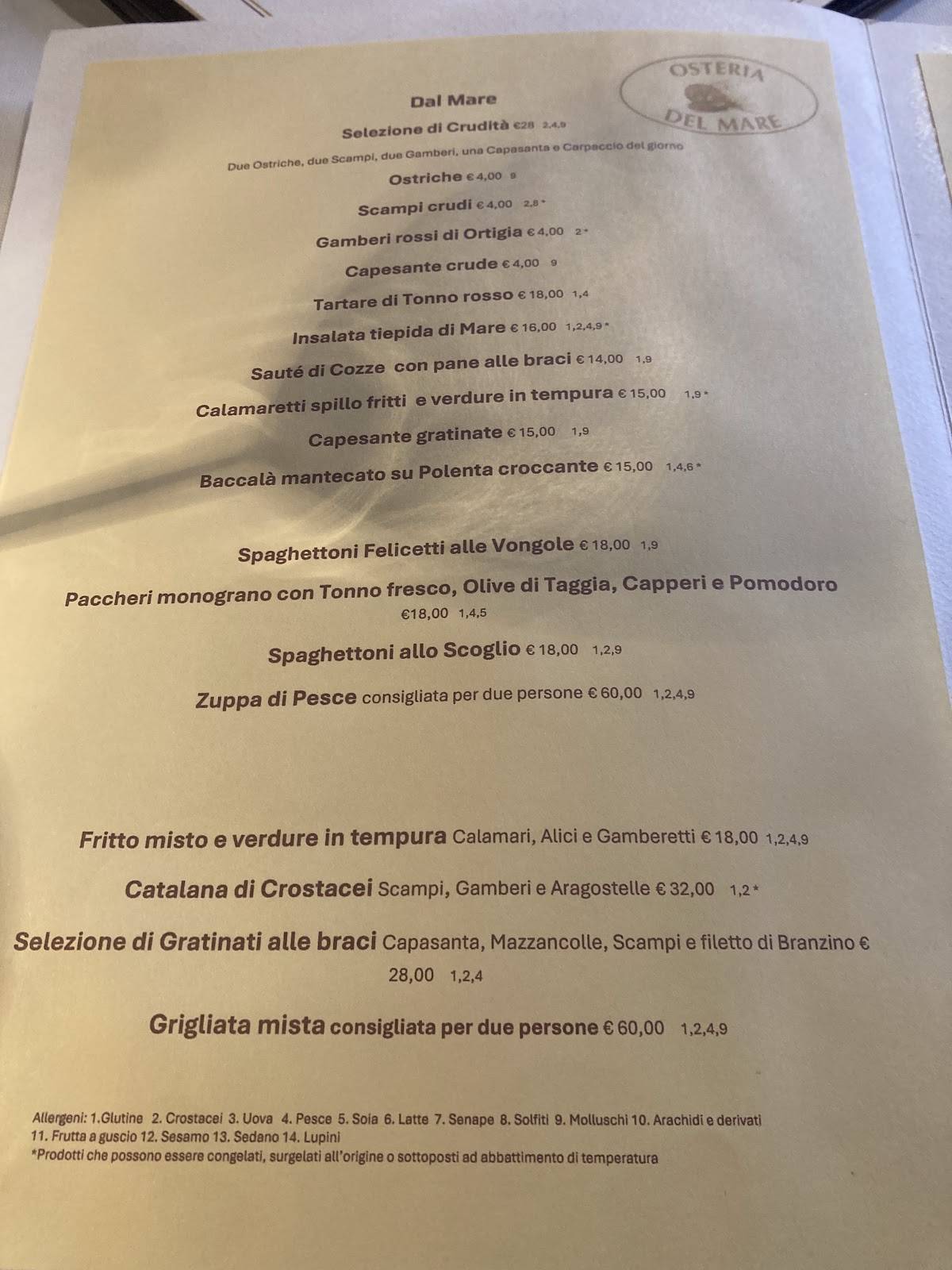 Menu di Ristorante Al Gambero 