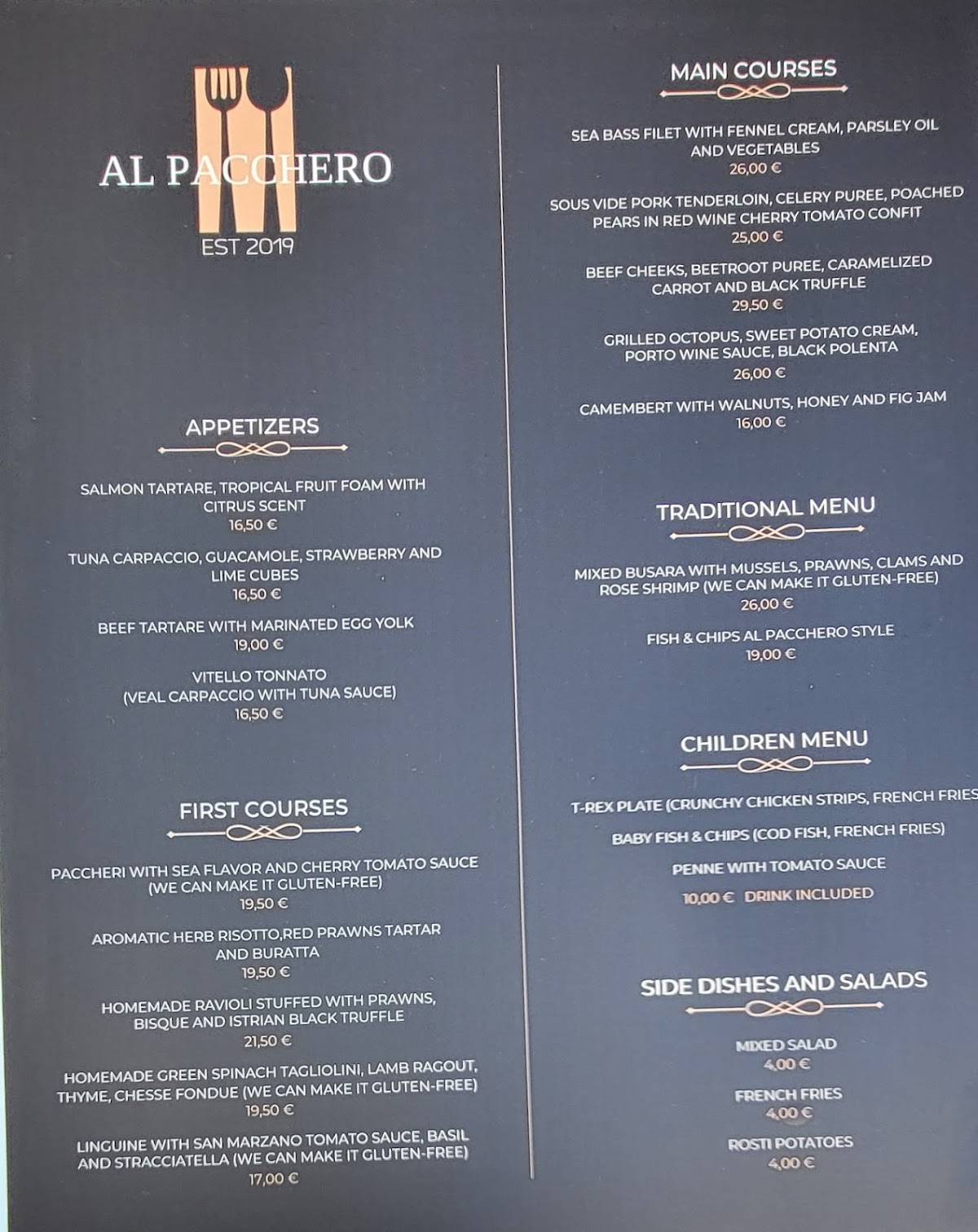Menu de Al Pacchero