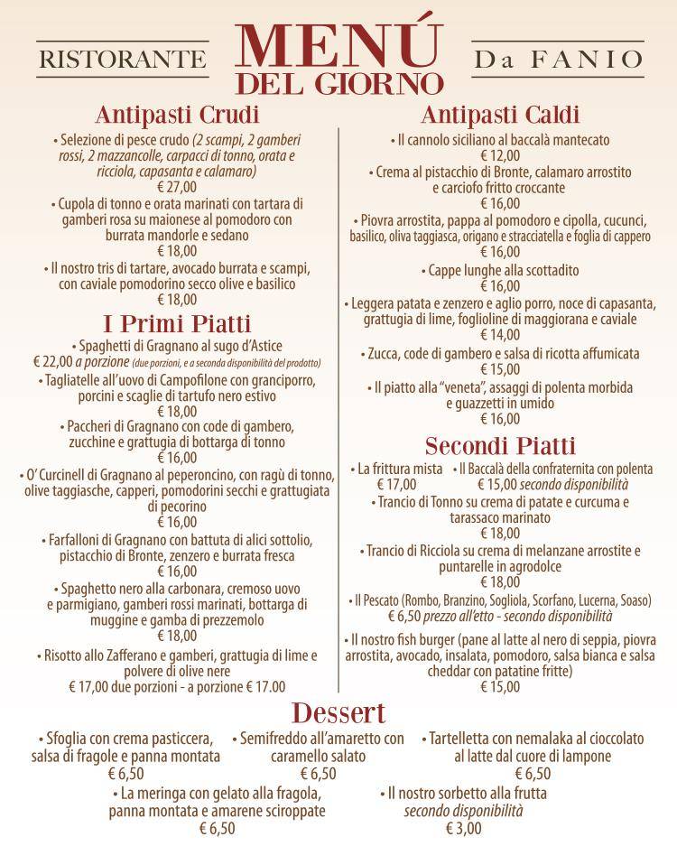 Menu di Ristorante Albergo Da Fanio di Bergamo Francesco, Marco & C. Sas 