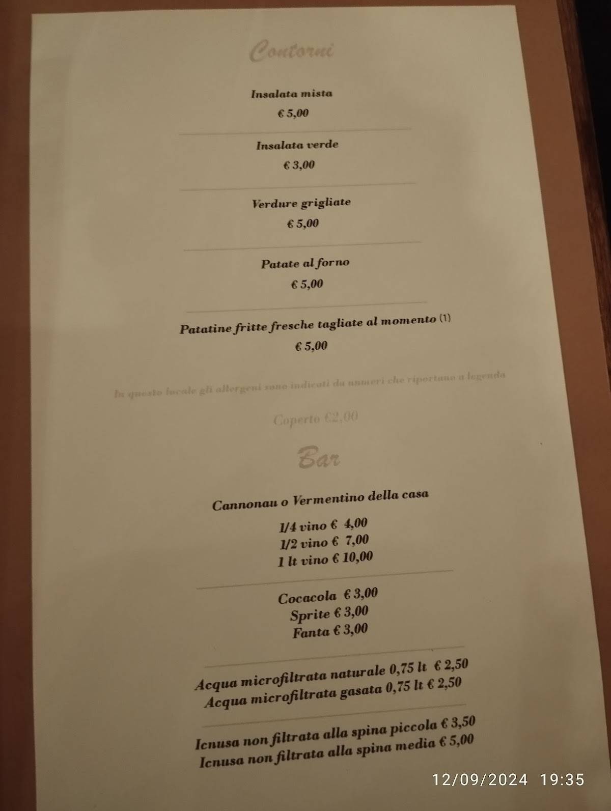 Menu di Ristorante Anima Sarda 