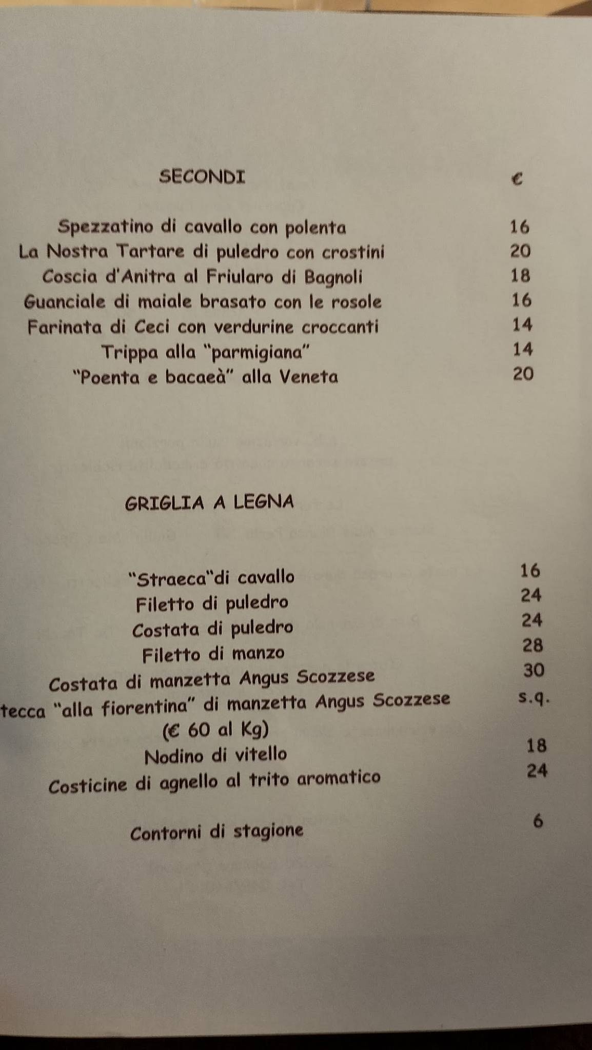 Menu di Ristorante Antica Trattoria al Bosco 