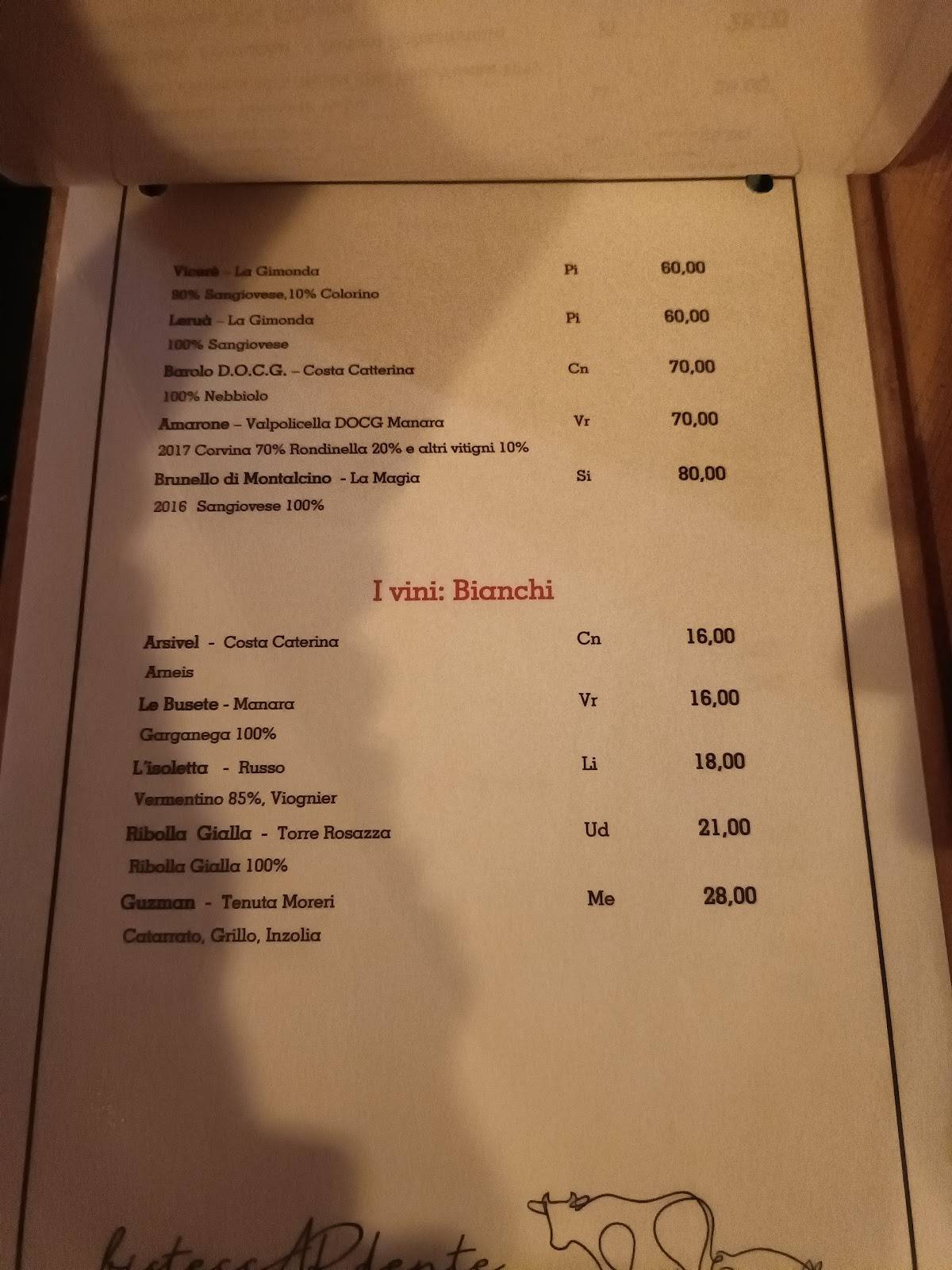 Menu di Ristorante Bisteccardente 