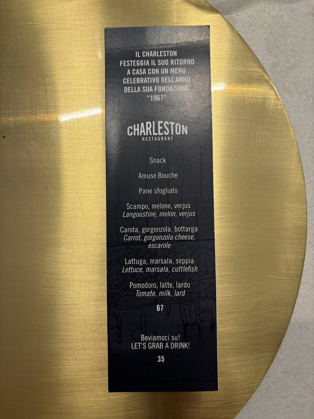 Menu di Ristorante Charleston - Palermo - Chef Giovanni Solofra 