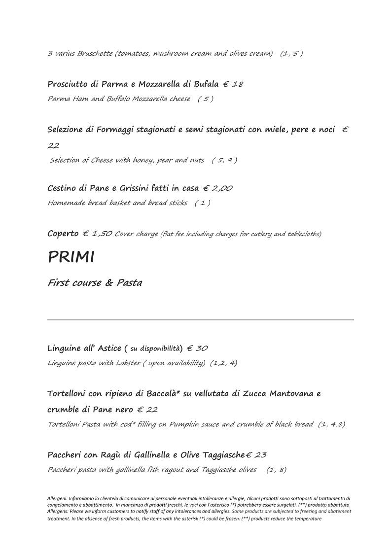 Menu di Ristorante Cotto - Dharma Group 