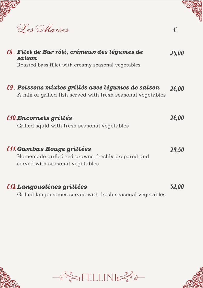 Menu de Ristorante Fellini