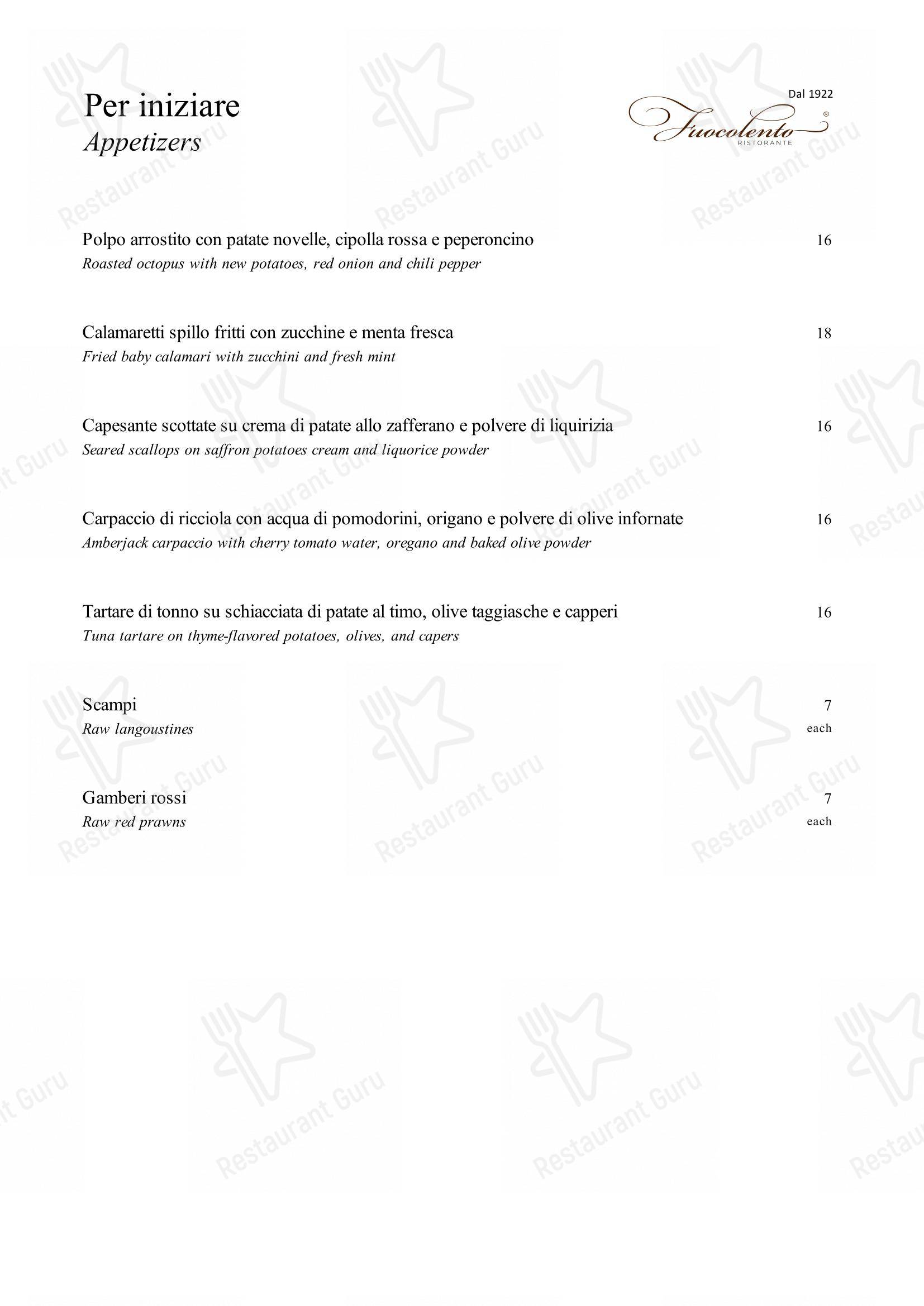 Fuocolento in Roma - Menu