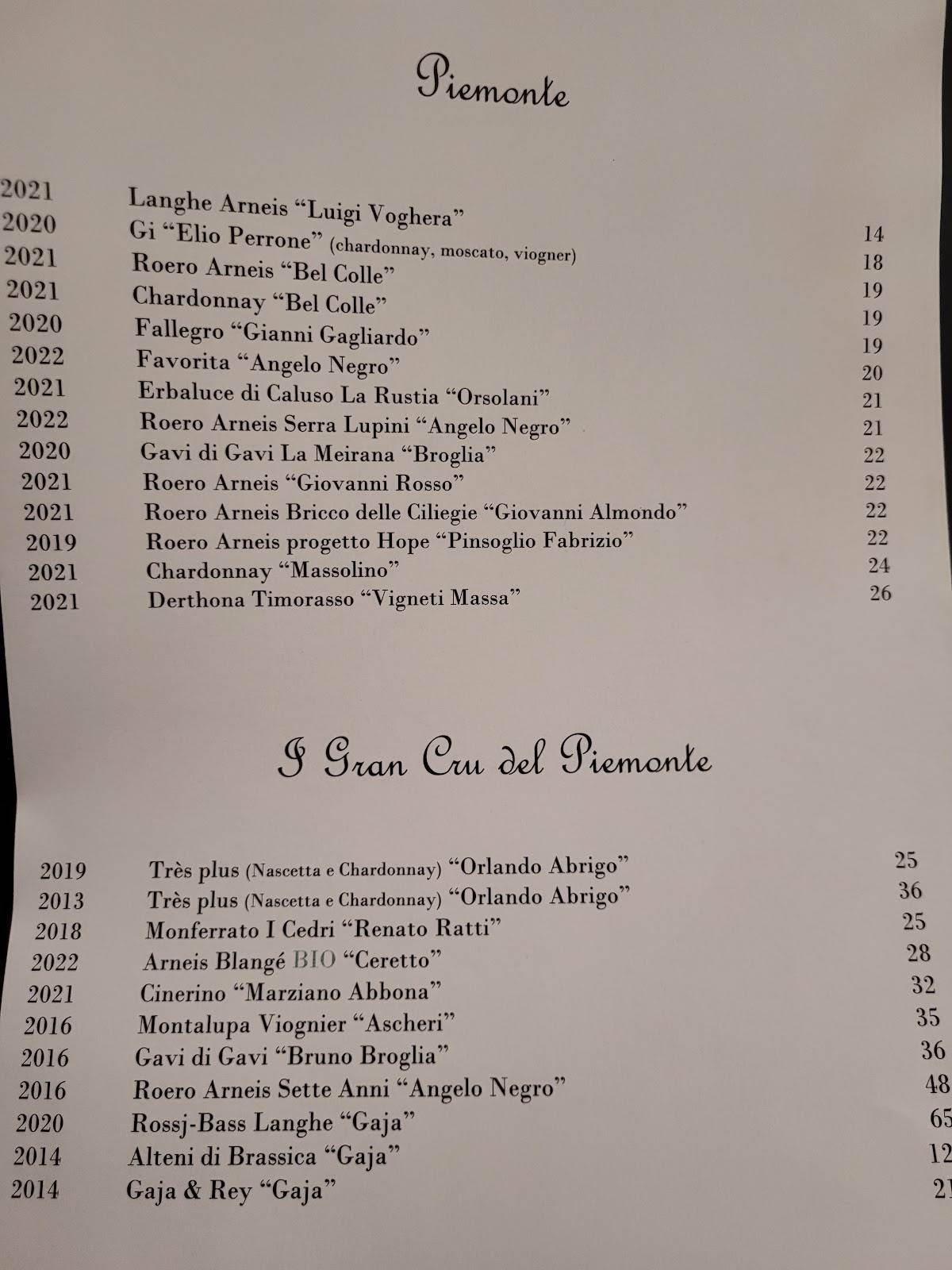 Menu di Ristorante Galante 