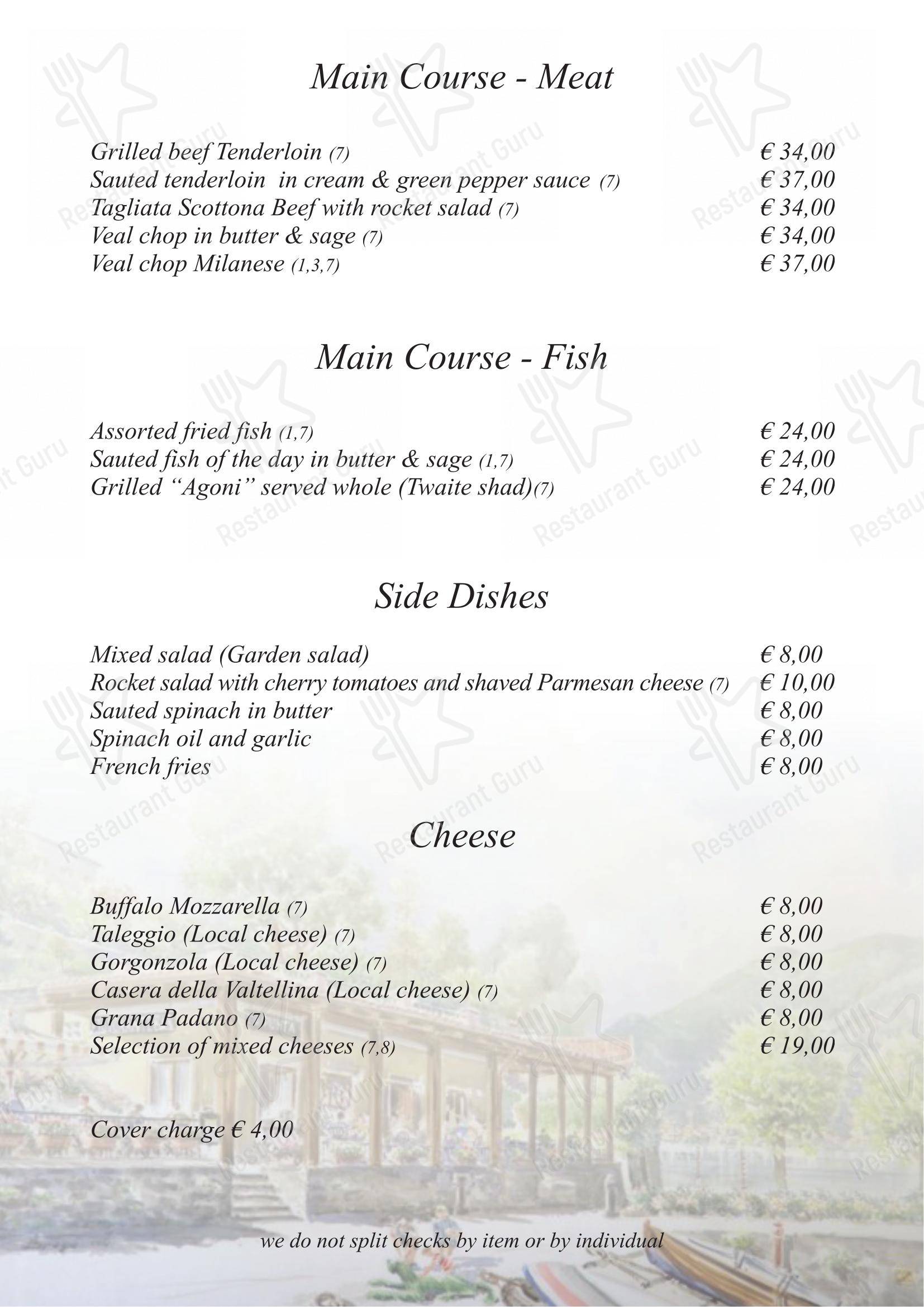 Menu bar per Ristorante La Punta in Bellagio