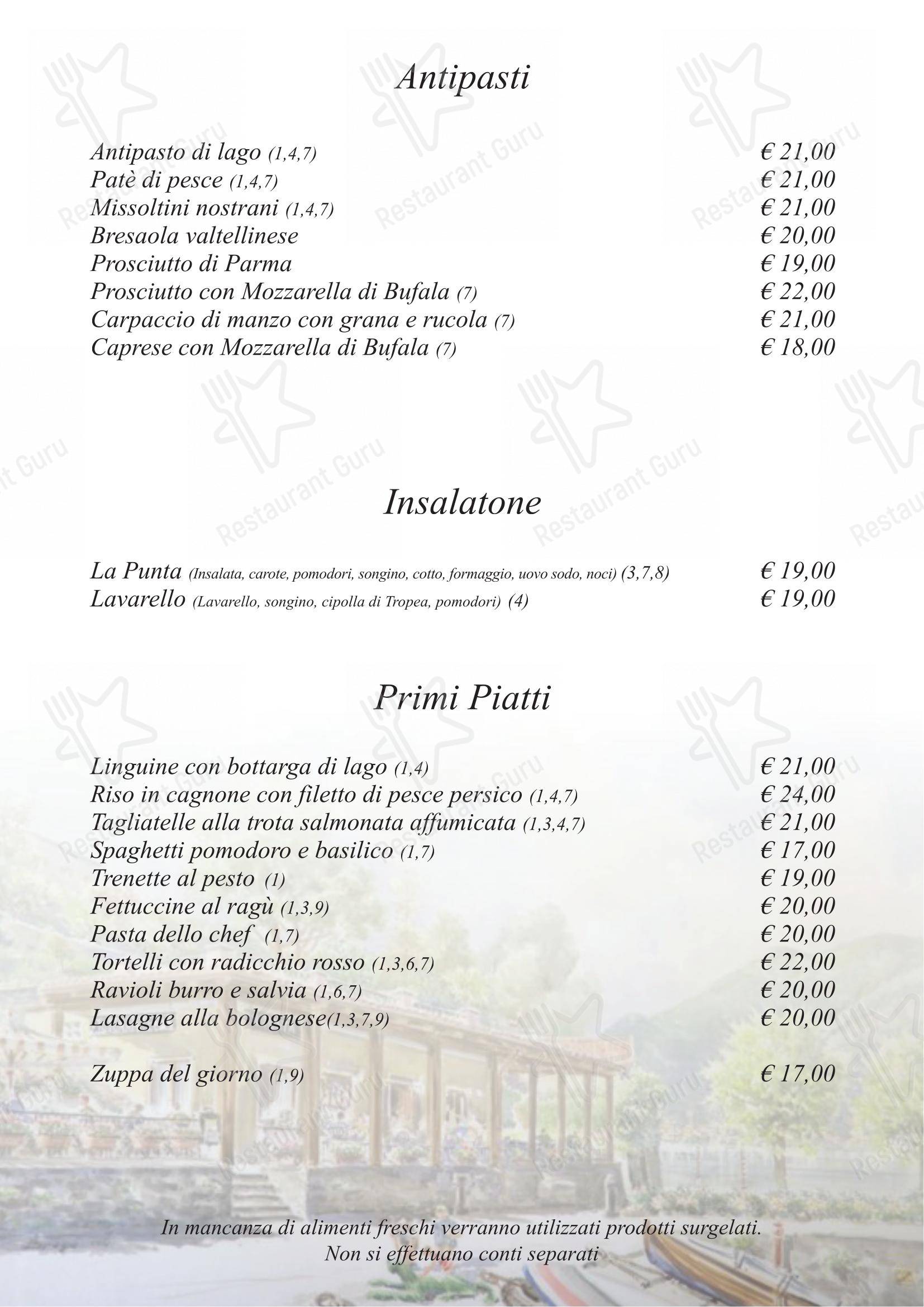 Menu bar per Ristorante La Punta pub & bar