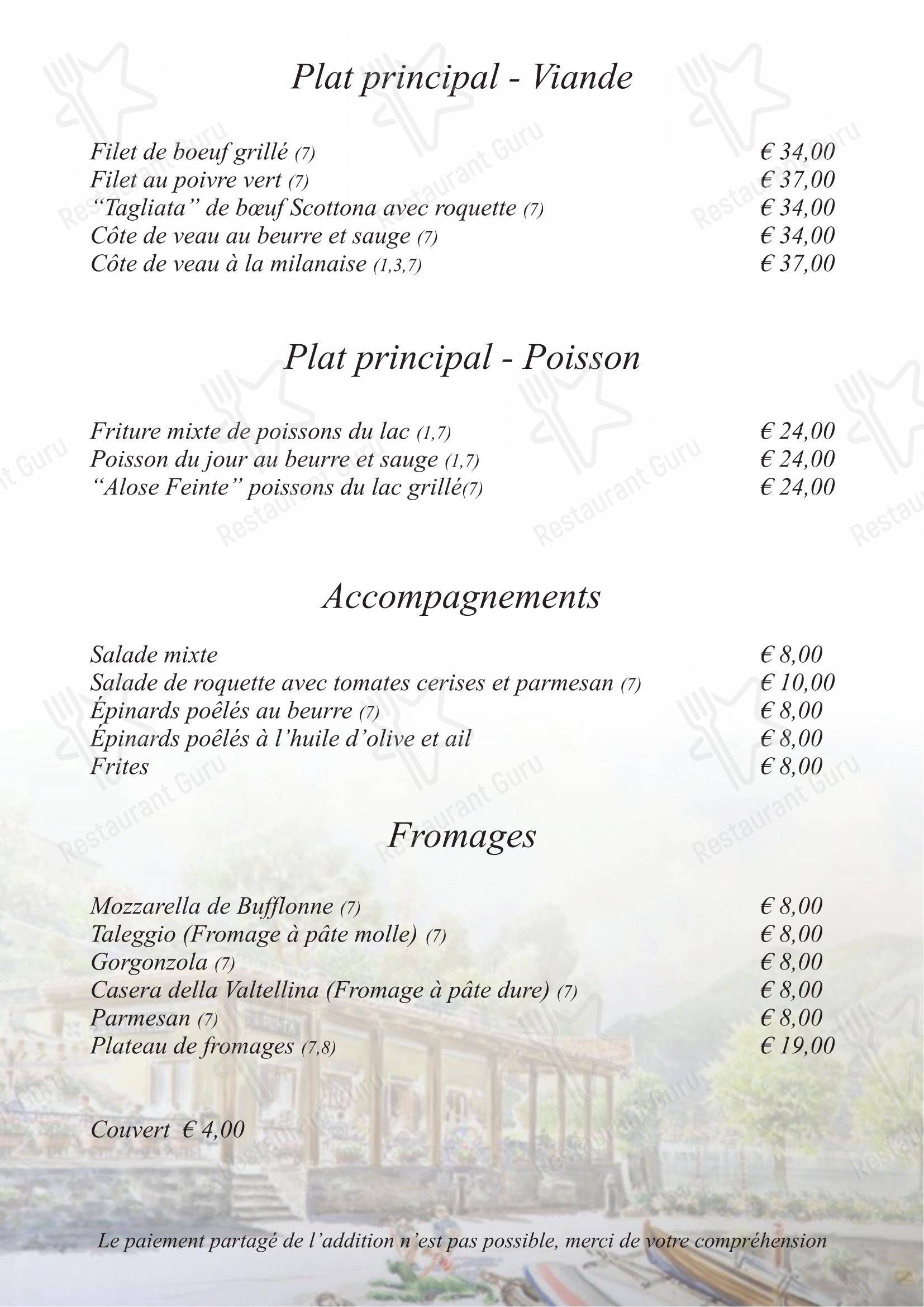 Ristorante La Punta in Bellagio - Menu bar