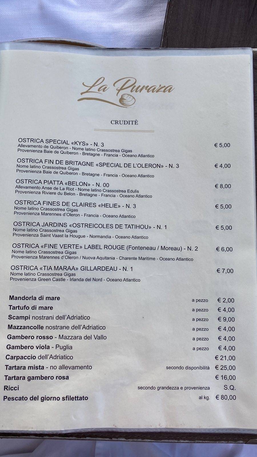 Menu di Ristorante La Puraza 