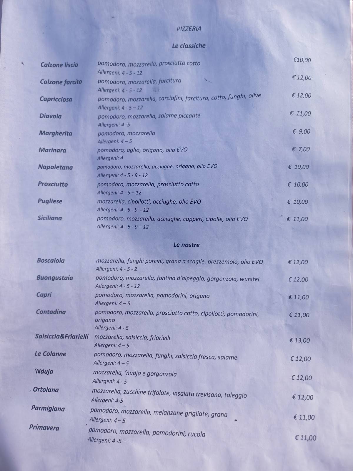 Menu di Ristorante Le Colonne 