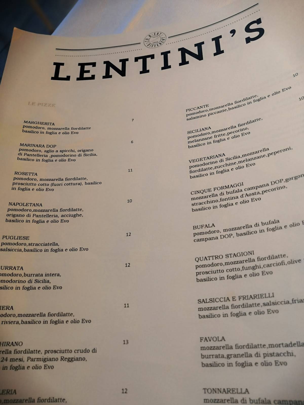 Menu di Lentini's Pizza & Restaurant Grill 