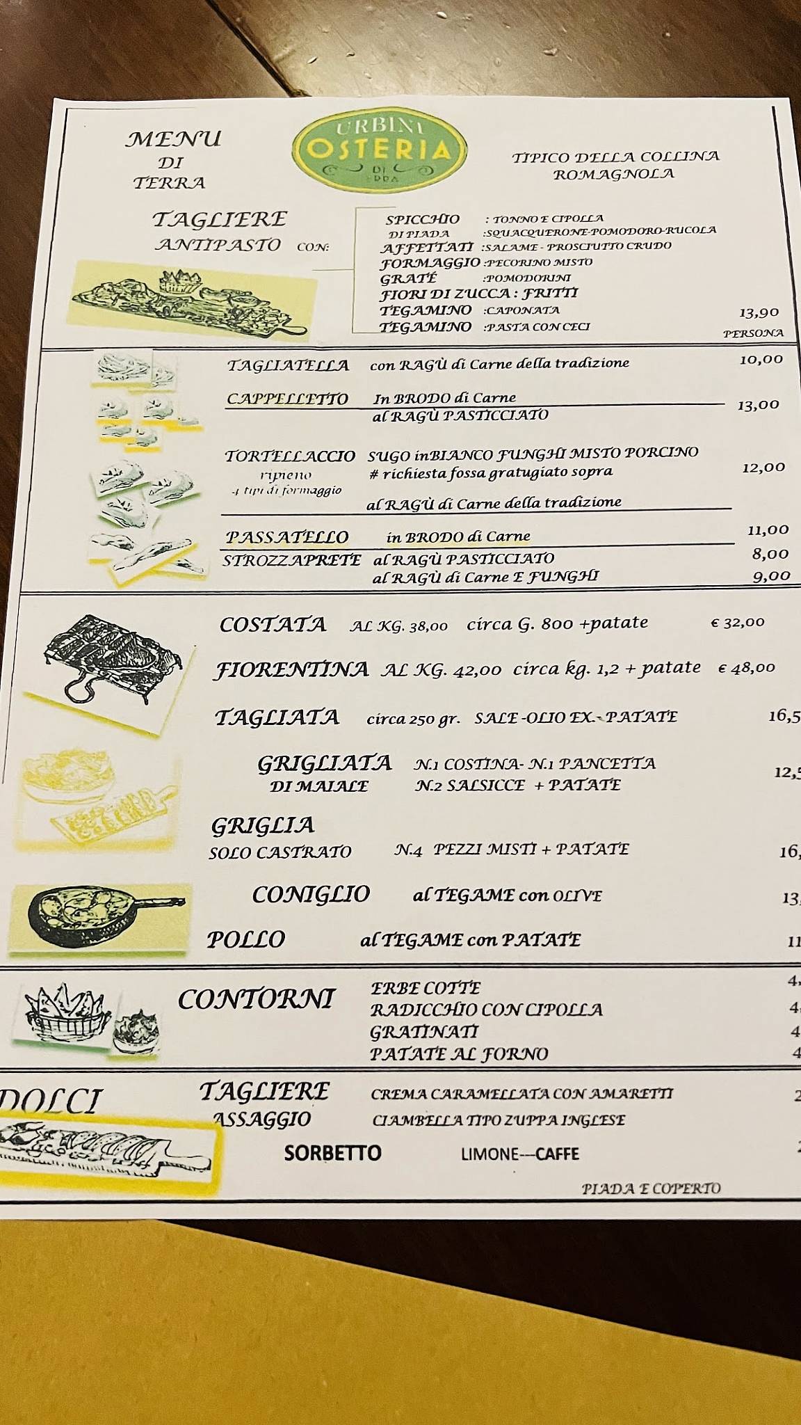 Menu di Ristorante Osteria Urbini 