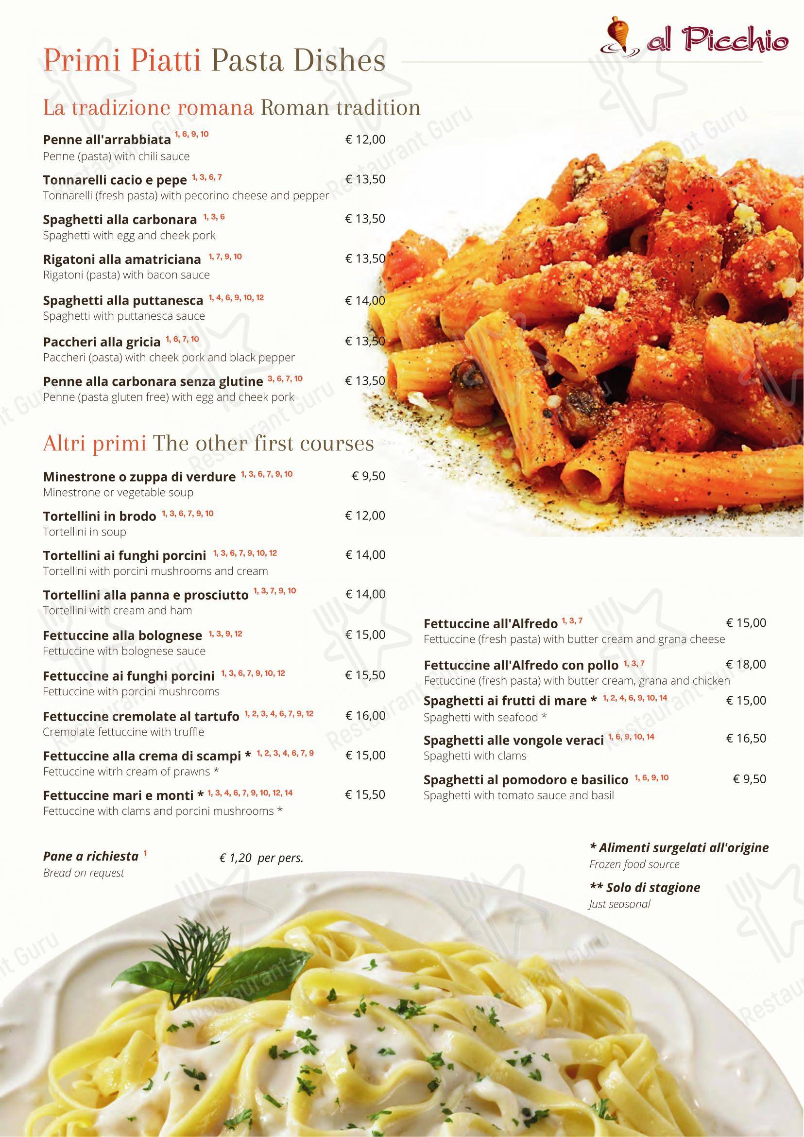 Ristorante Pizzeria Al Picchio in Roma - Menu