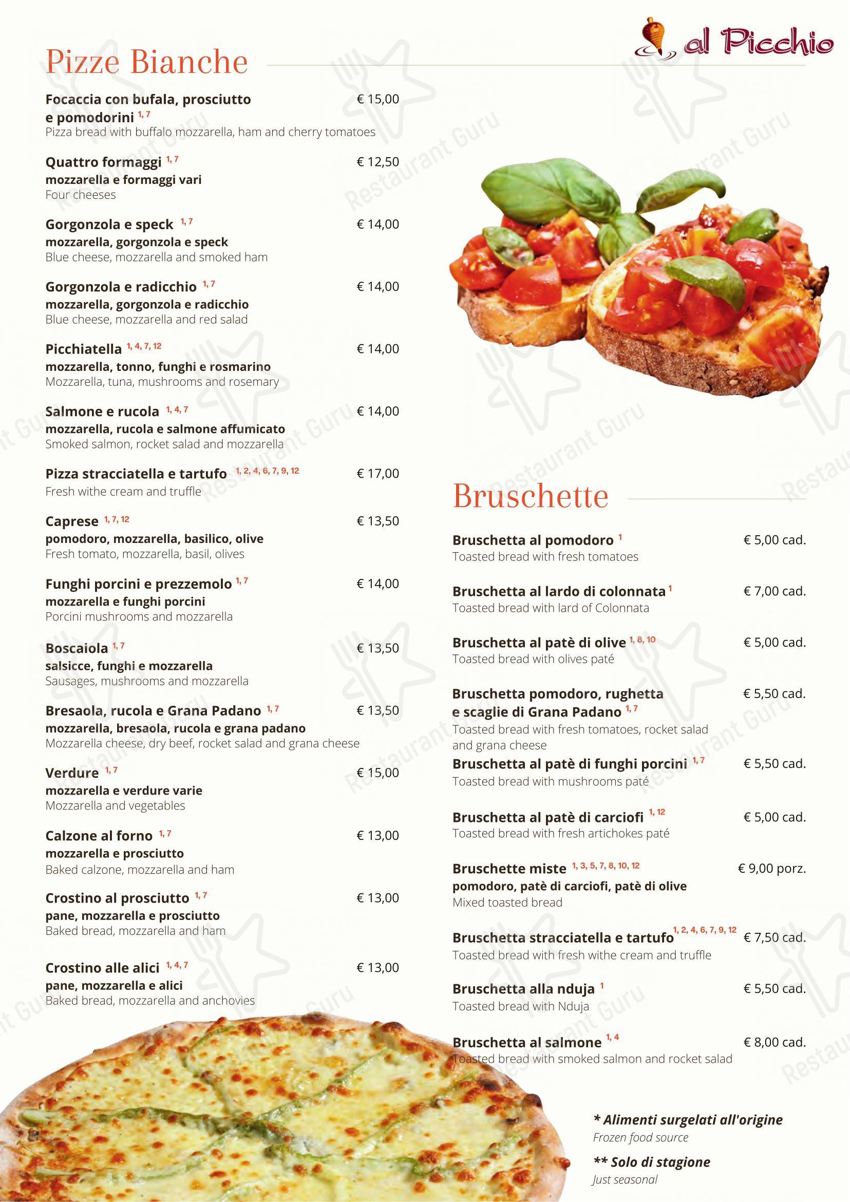 Menu per Ristorante Pizzeria Al Picchio pizzeria