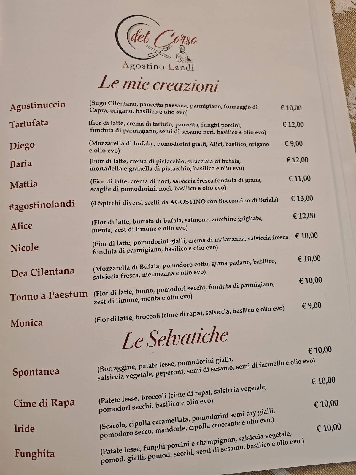 Menu di Ristorante Pizzeria Del Corso 