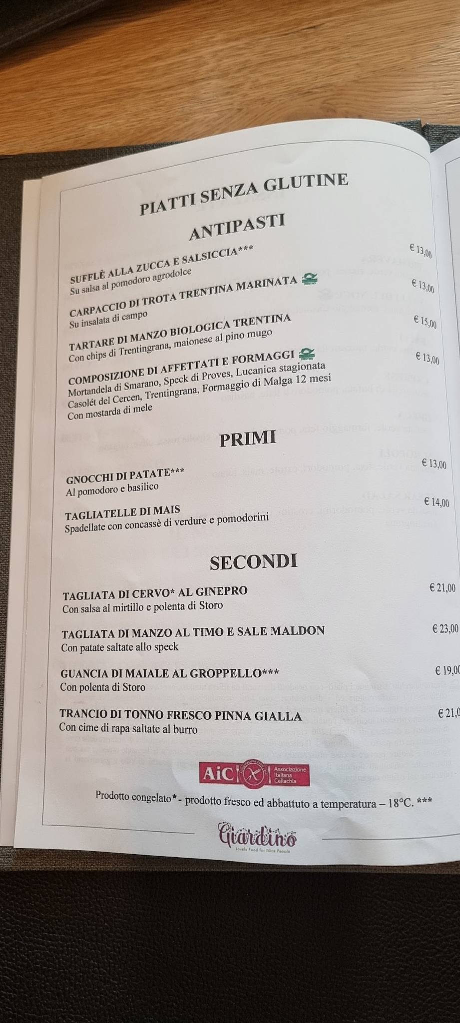 Menu di Ristorante Pizzeria Giardino 