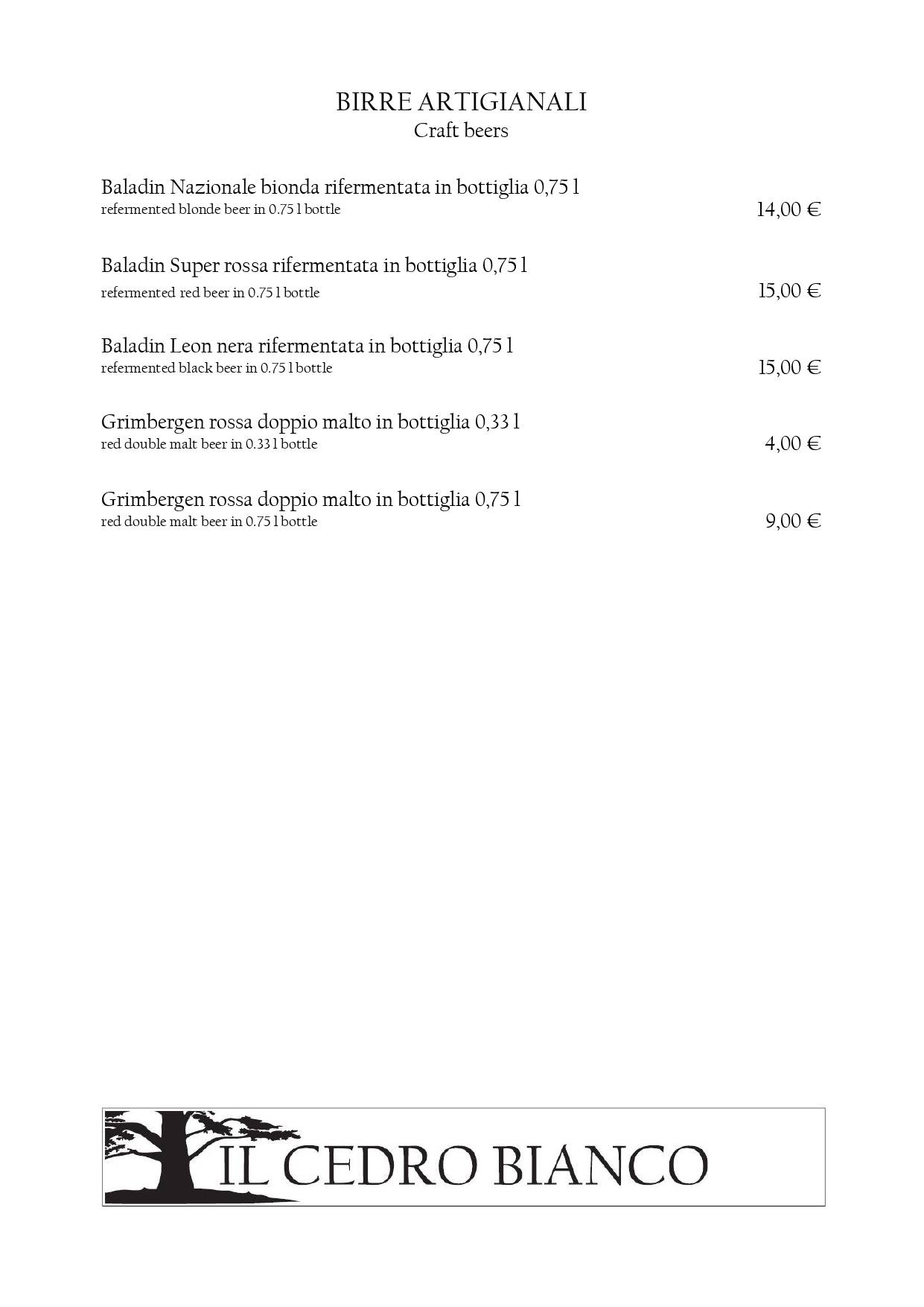 Menu di Il Cedro Bianco Ristorante Pizzeria 