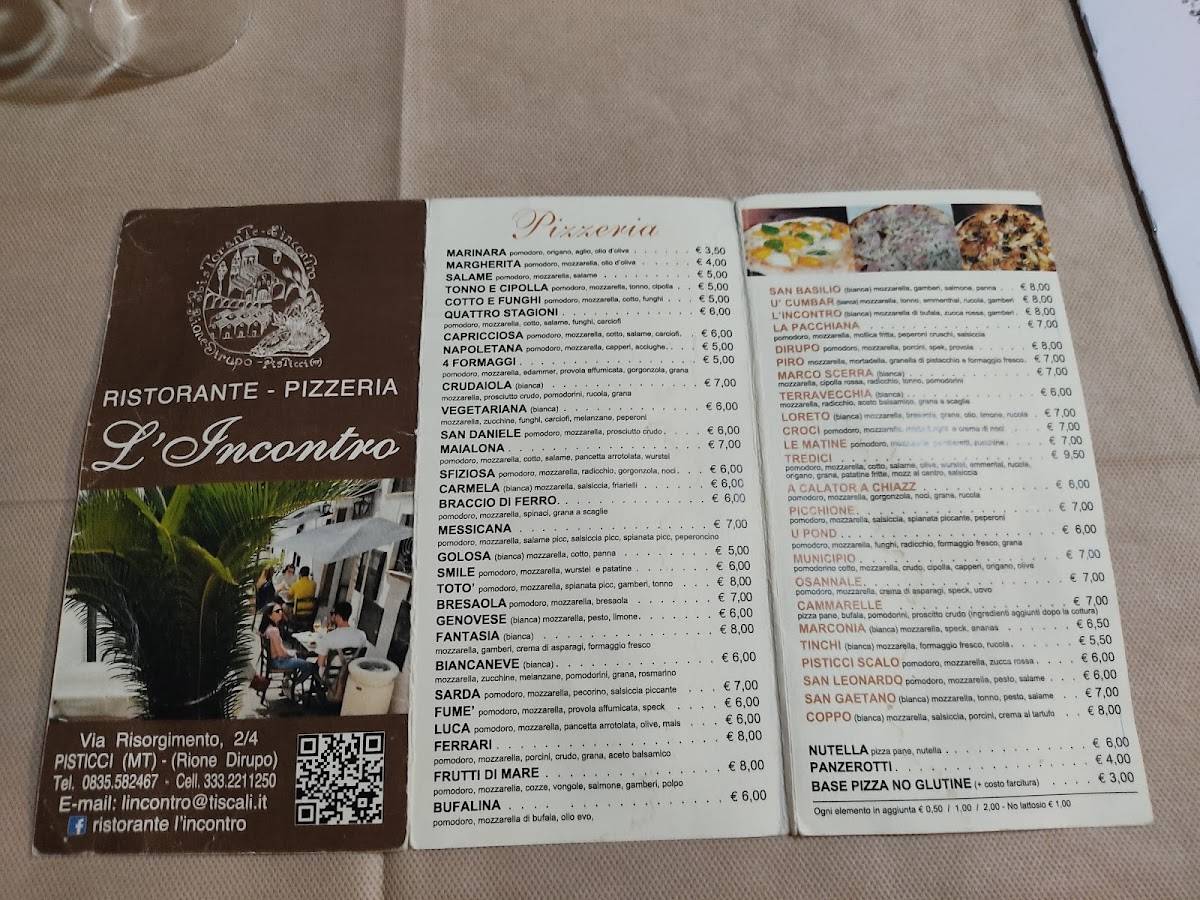 Menu di Ristorante Pizzeria L'Incontro di Laurenza Beniamino 
