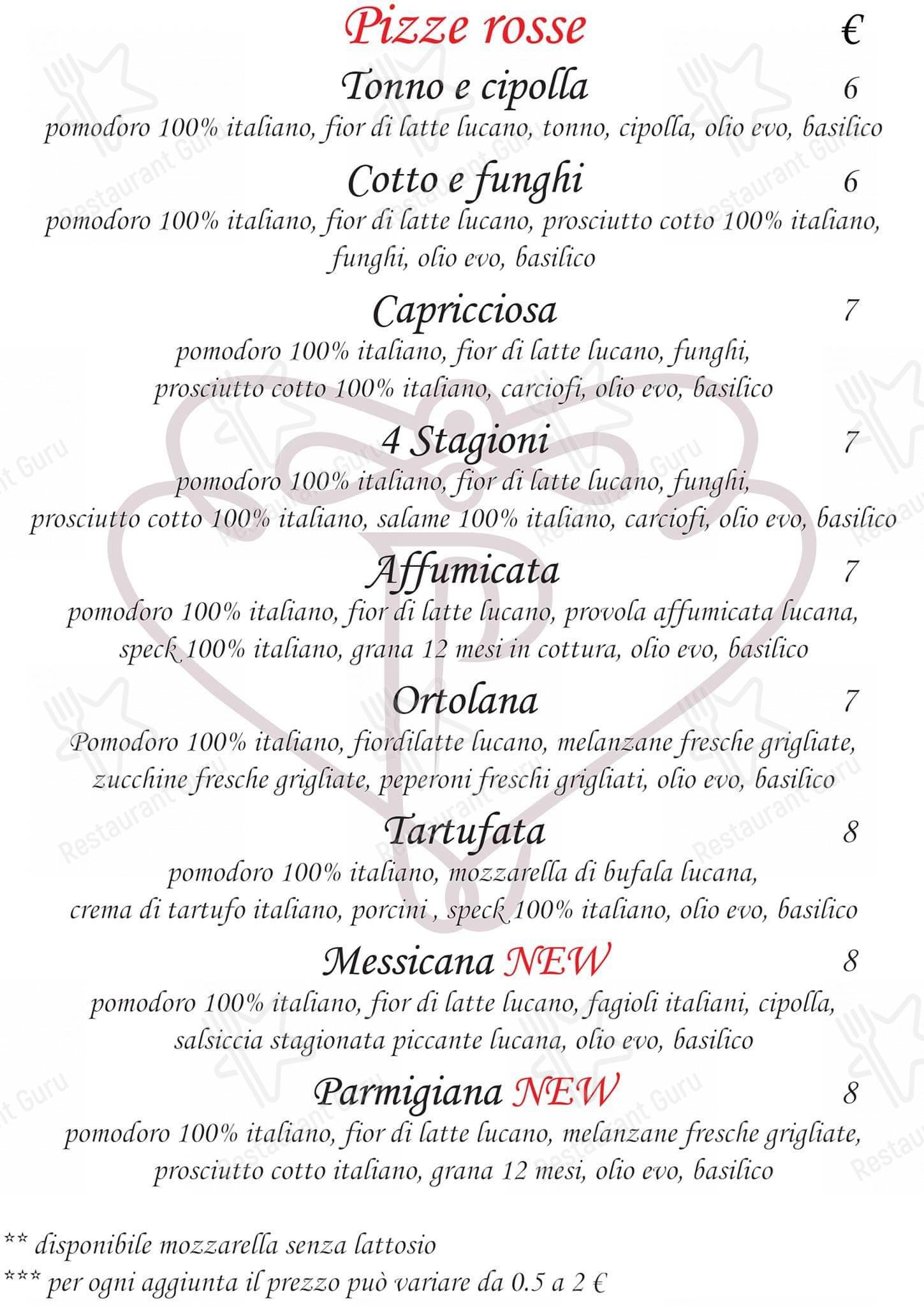 Menu di Ristorante Pizzeria La Pergola