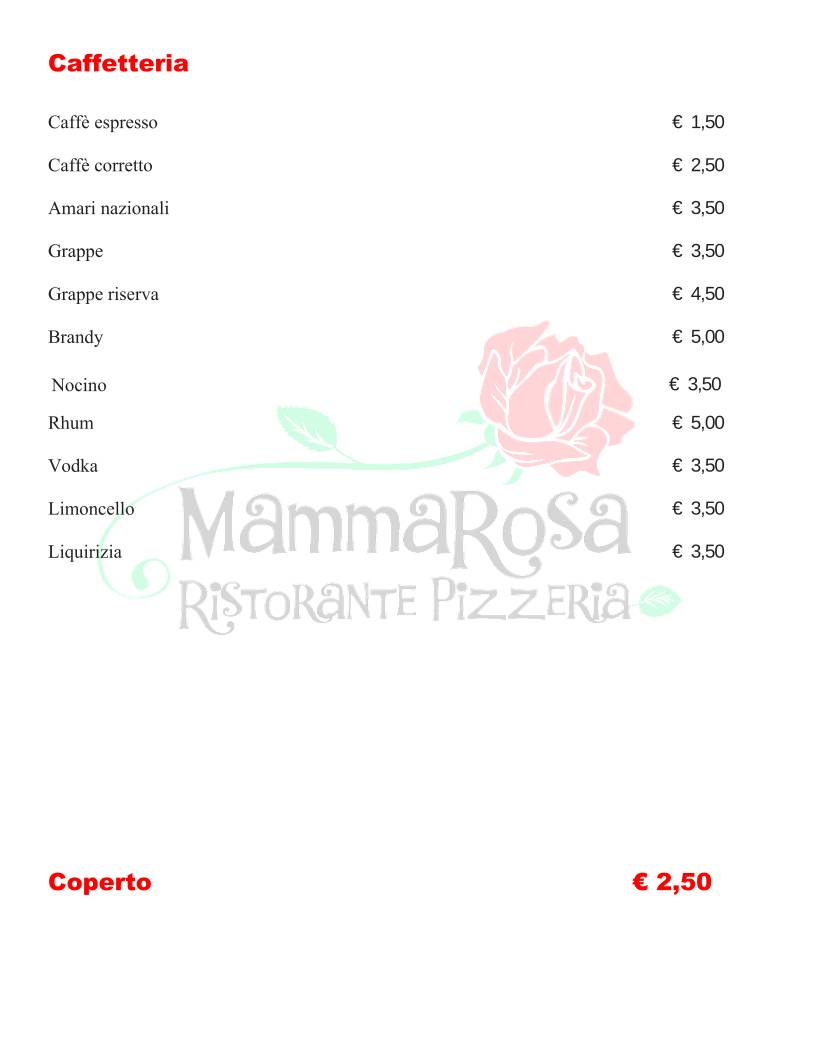 Menu di Ristorante Pizzeria Mamma Rosa 