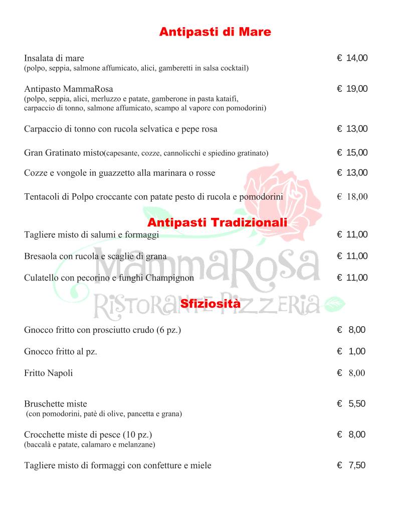 Menu di Ristorante Pizzeria Mamma Rosa 