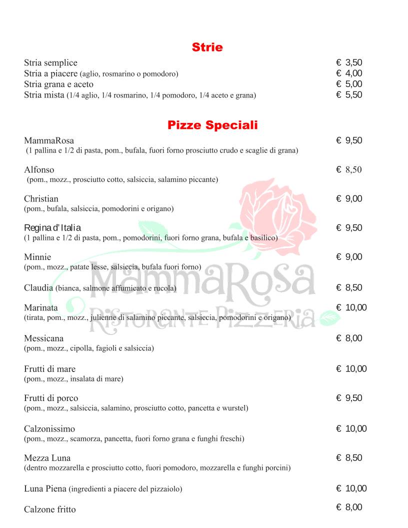Menu di Ristorante Pizzeria Mamma Rosa 