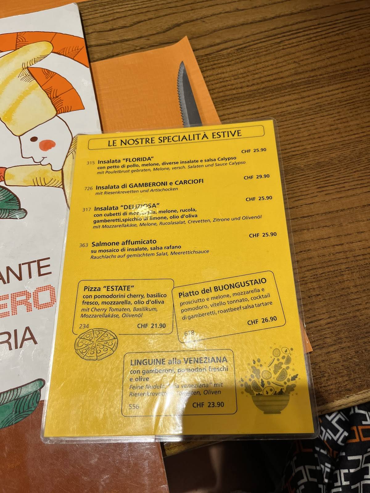 Menu di Ristorante - Pizzeria Svizzero 