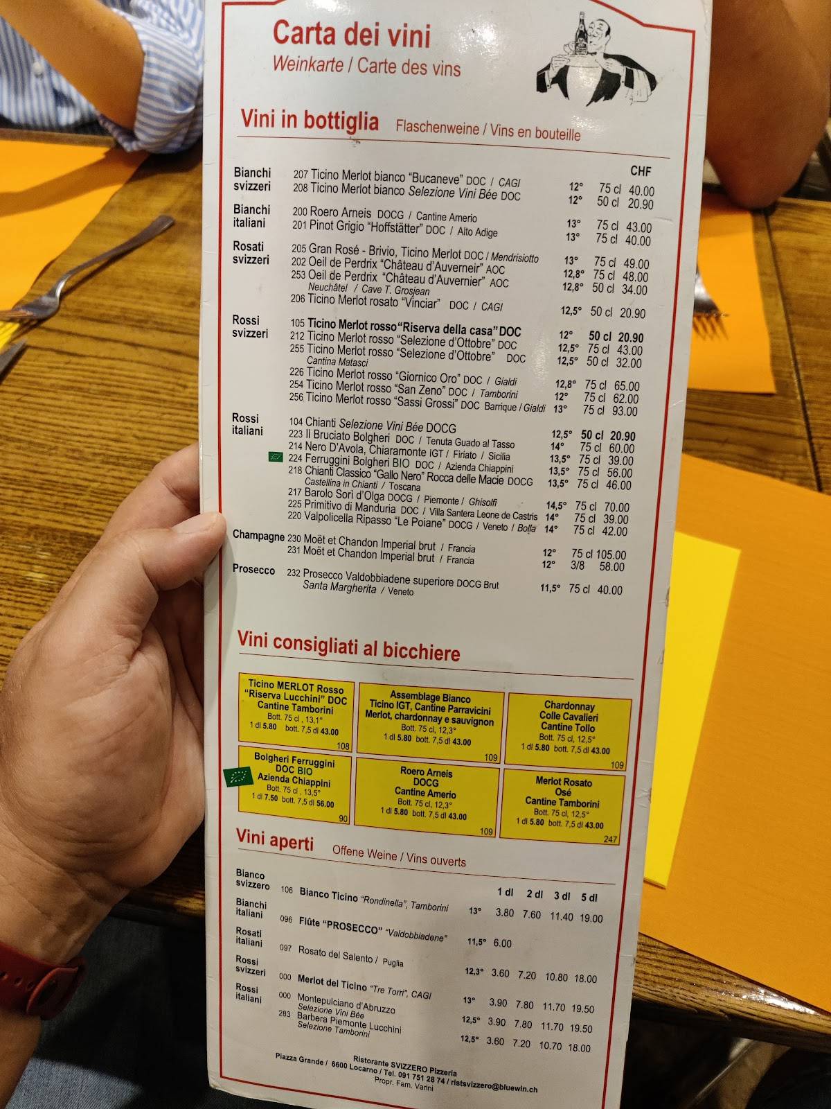 Menu di Ristorante - Pizzeria Svizzero 