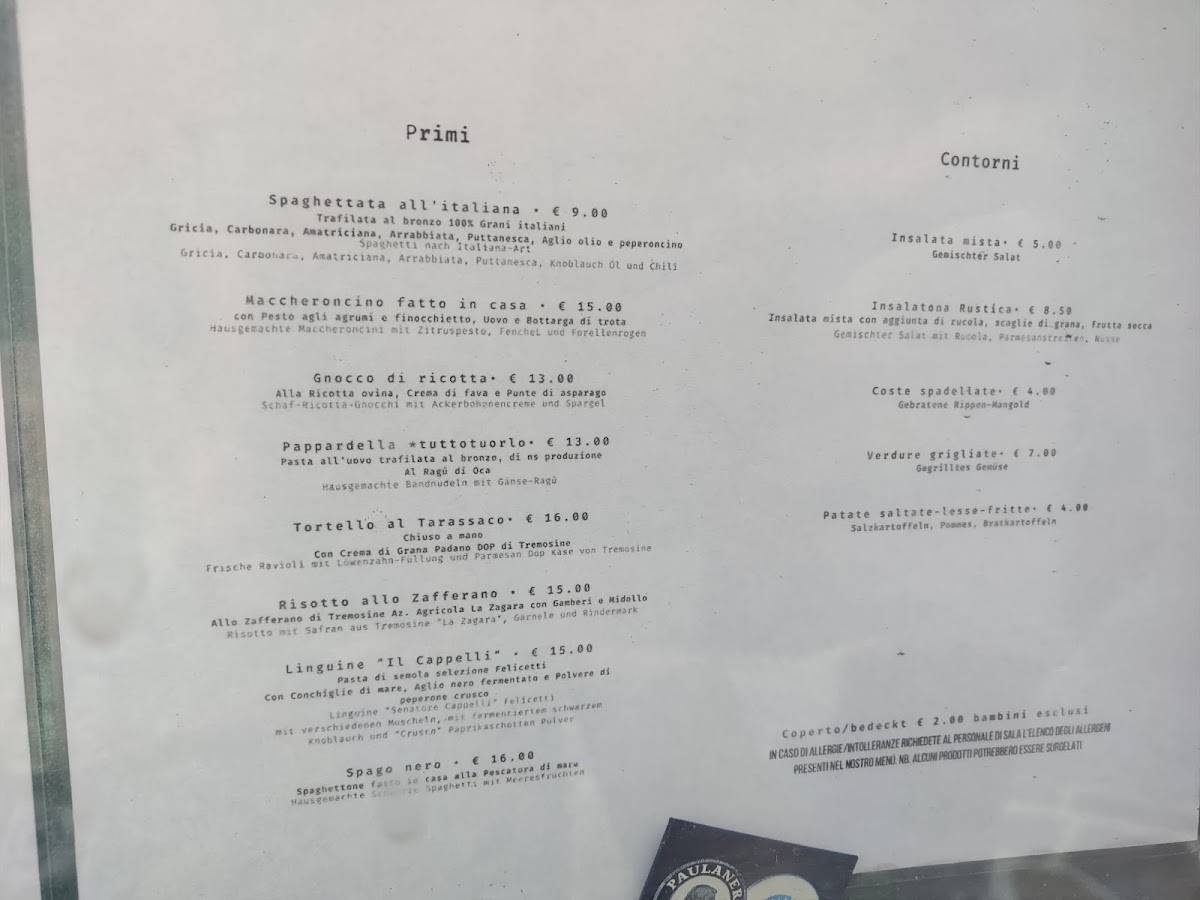 Menu di Ristorante Pizzeria al Tamàs 