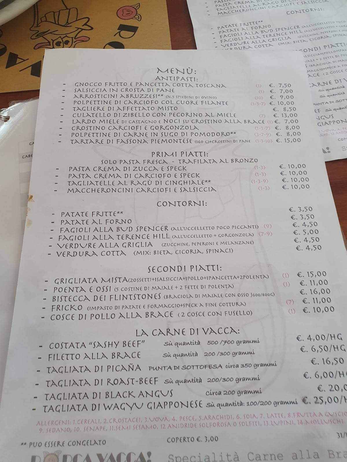 Menu di Ristorante Porca Vacca! 