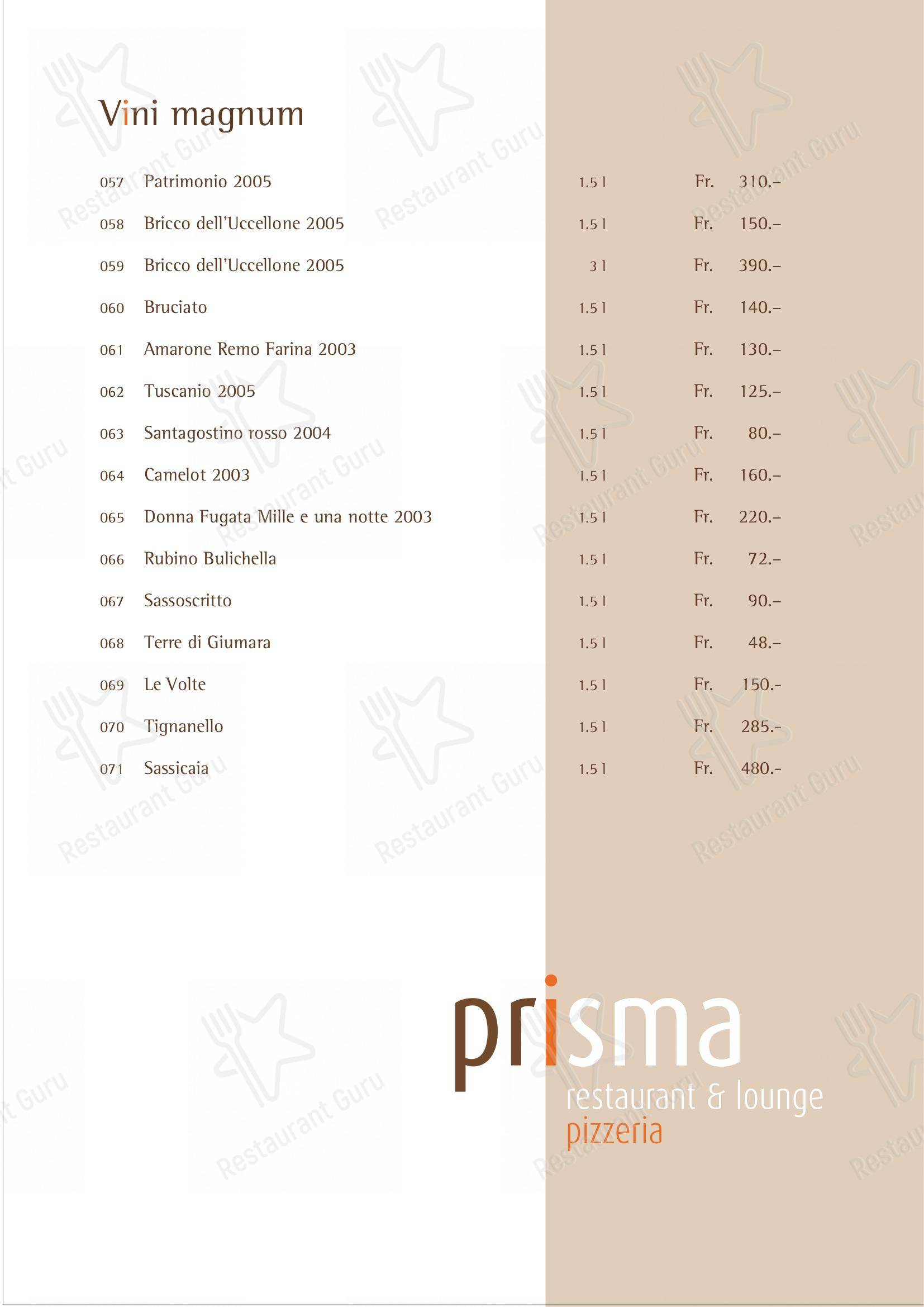 Основное меню per Prisma ristorante