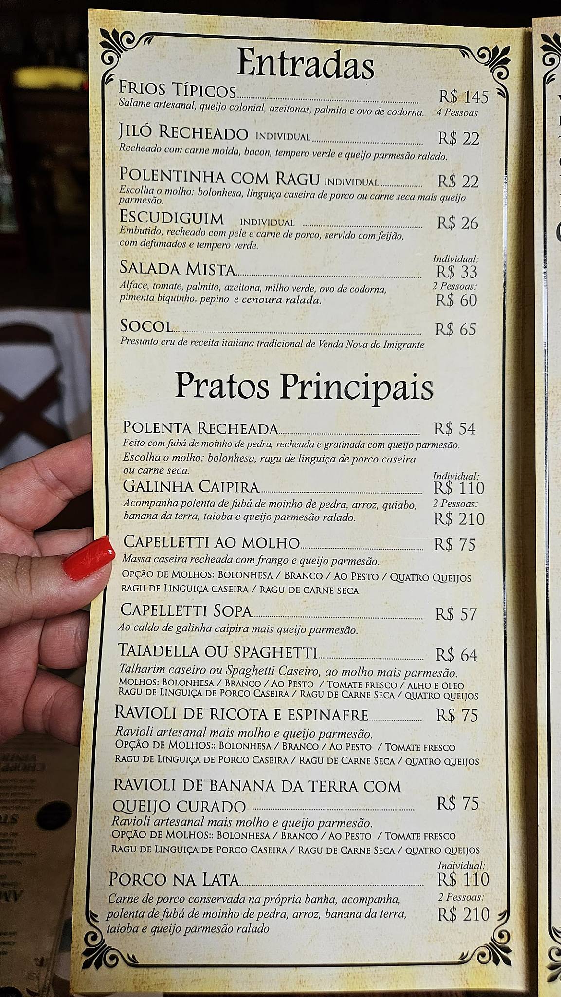 Ristorante Romanha e Produtos Artesanais cardápio
