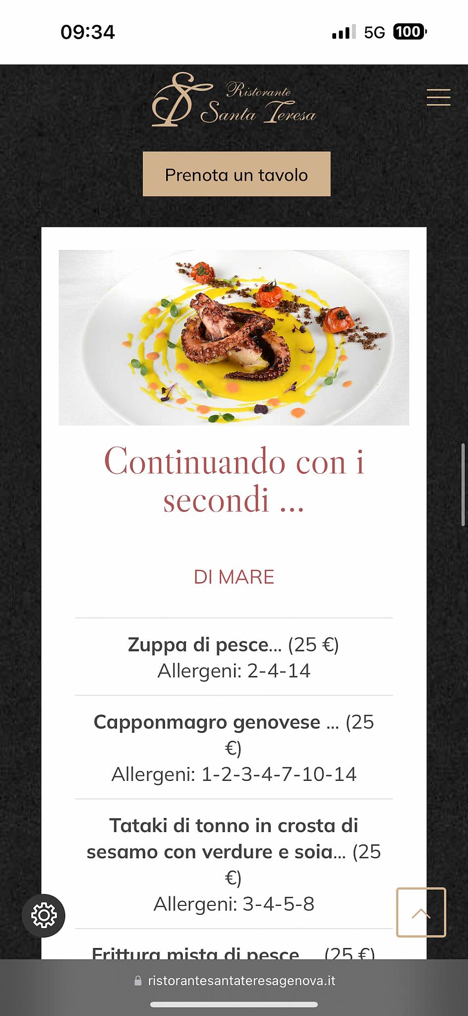 Menu di Ristorante Santa Teresa 