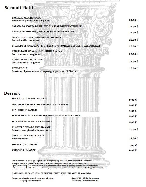 Menu di Ristorante Sibilla 