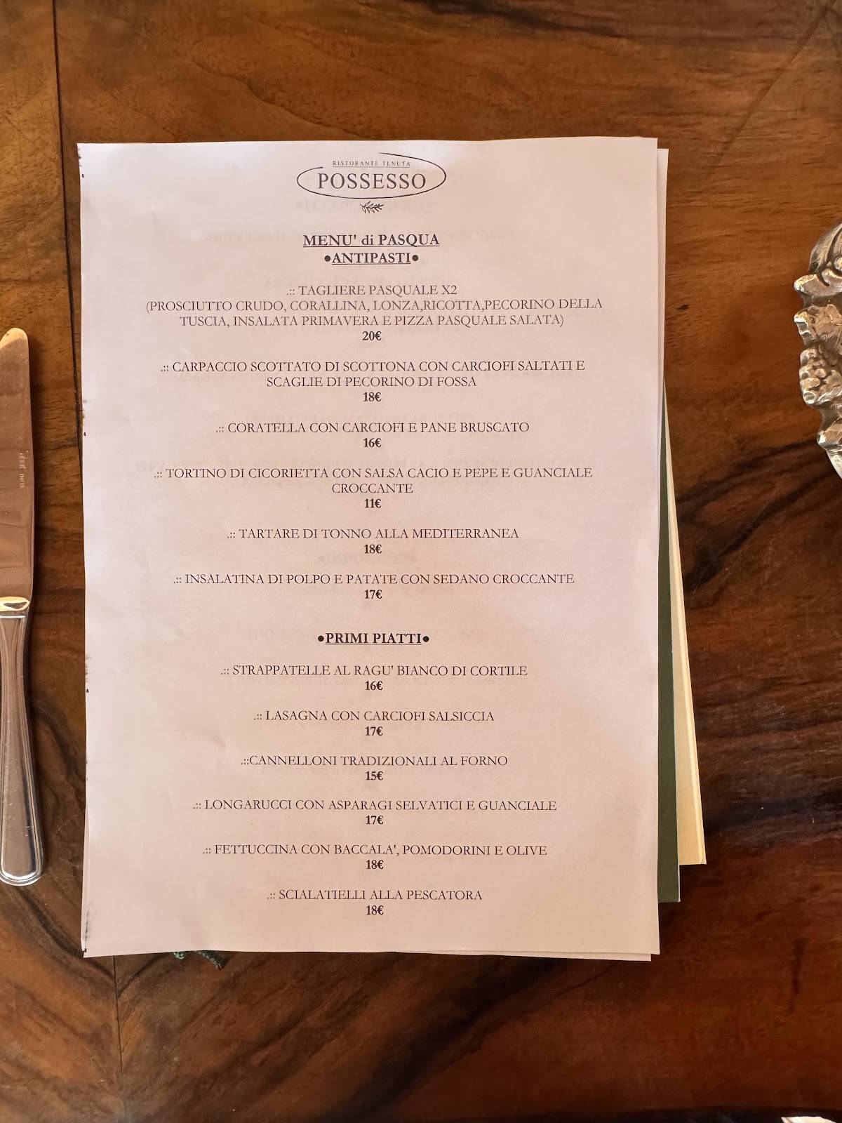 Menu di Ristorante Tenuta Possesso 