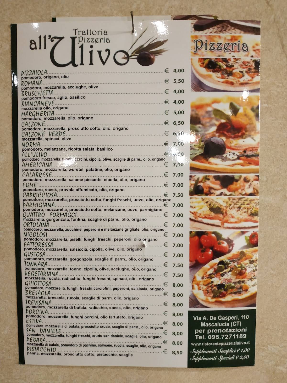 Menu di Ristorante Trattoria Pizzeria all'Ulivo 