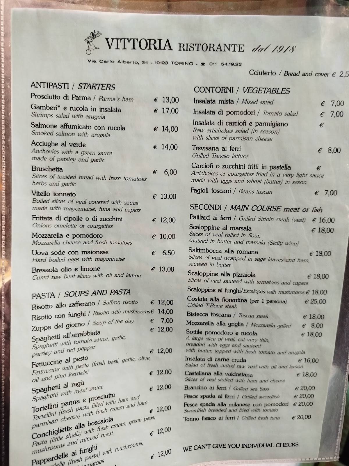 Menu di Ristorante Vittoria dal 1918 