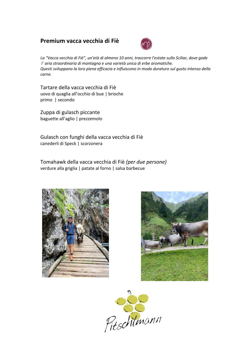 Menu di Ristorante appartamenti Pitschlmann 