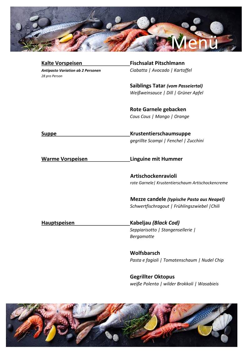 Menu di Ristorante appartamenti Pitschlmann 