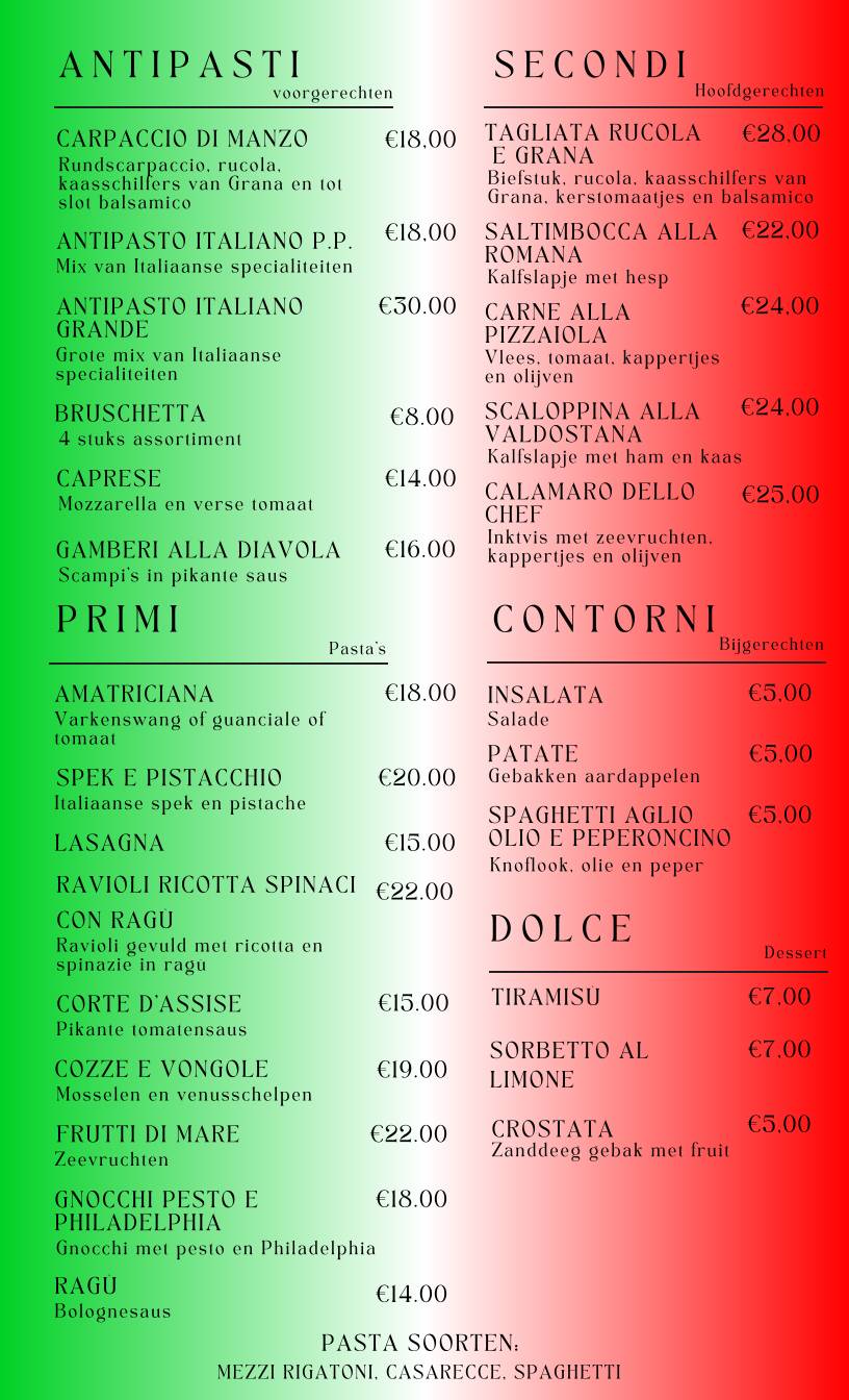 Menu de Ristorante da Paolo "NUOVA GESTIONE"