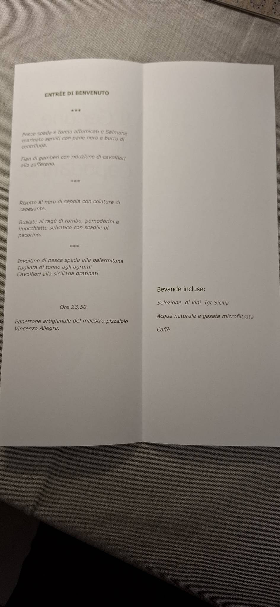 Menu de Ristorante pizzeria Il Console dei f.lli Allegra
