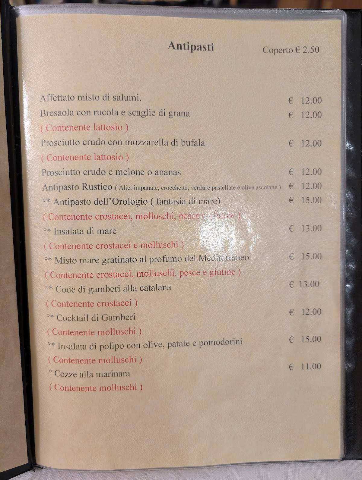 Menu di Ristorante Pizzeria L'Orologio 